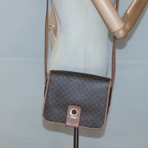 CELINE Macadam Canvas Shoulder Bag PVC Leather Brown Gold Auth - Picture 1 of 16